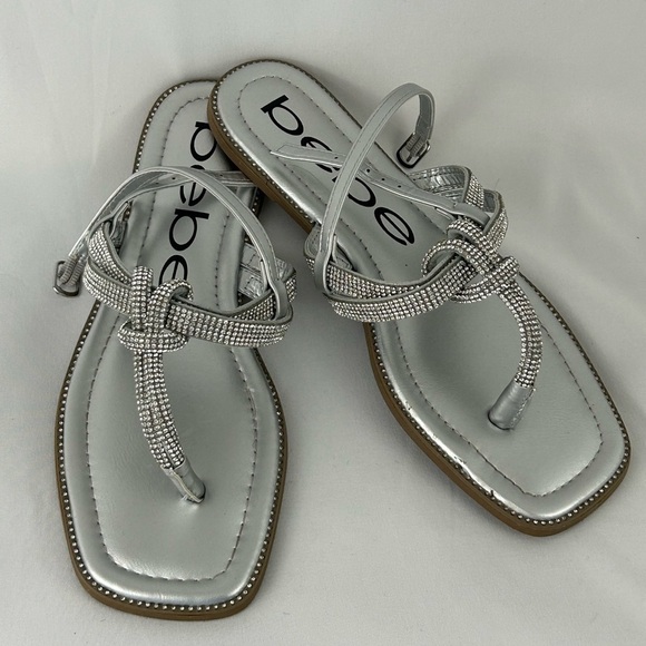 bebe Novah Sparkle Silver Flat Thong Slingback Sandal Women’s Size 10 - Picture 1 of 11